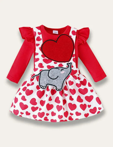 Elephant Appliqué Suspender Dress Set - Mini Taylor